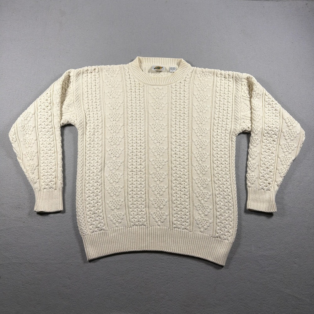 Field Gear Sweater Men Medium Cable Knit Pullover White Cotton Classic Dadcore